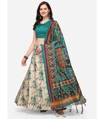 Green Digital Floral Print Satin Silk Fabric Semistitched Lehenga Choli With Jequared Unstitched Blouse with Dupatta