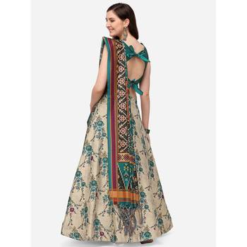Green Digital Floral Print Satin Silk Fabric Semistitched Lehenga Choli With Jequared Unstitched Blouse with Dupatta 3