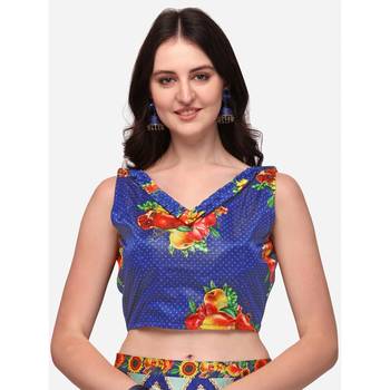Blue Digital Floral Print Satin Silk Fabric Semistitched Lehenga Choli With Jequared Unstitched Blouse with Dupatta 4