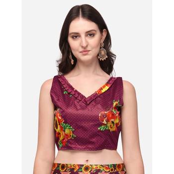 Wine Digital Floral Print Satin Silk Fabric Semistitched Lehenga Choli With Jequared Unstitched Blouse with Dupatta 4
