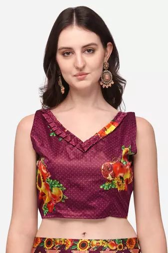 Wine Digital Floral Print Satin Silk Fabric Semistitched Lehenga Choli With Jequared Unstitched Blouse with Dupatta