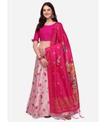 Pink Digital Floral Print Satin Silk Fabric Semistitched Lehenga Choli With Jequared Unstitched Blouse with Dupatta