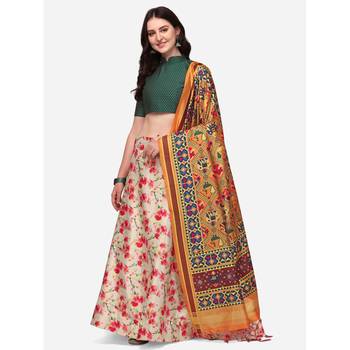 Green Digital Floral Print Satin Silk Fabric Semistitched Lehenga Choli With Jequared Unstitched Blouse with Dupatta 1