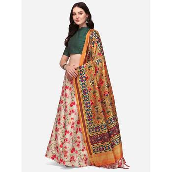 Green Digital Floral Print Satin Silk Fabric Semistitched Lehenga Choli With Jequared Unstitched Blouse with Dupatta 2