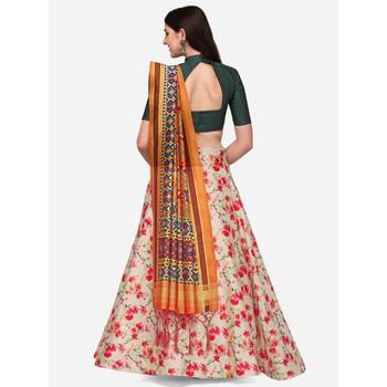 Green Digital Floral Print Satin Silk Fabric Semistitched Lehenga Choli With Jequared Unstitched Blouse with Dupatta 3
