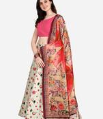 white digital floral print satin silk lehenga choli with dupatta