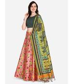 Green Digital Floral Print Satin Silk Fabric Semistitched Lehenga Choli With Jequared Unstitched Blouse with Dupatta