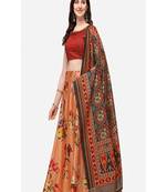 peach digital floral print satin silk lehenga choli with dupatta