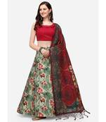 Maroon Digital Floral Print Satin Silk Fabric Semistitched Lehenga Choli With Jequared Unstitched Blouse with Dupatta