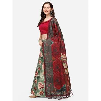 Maroon Digital Floral Print Satin Silk Fabric Semistitched Lehenga Choli With Jequared Unstitched Blouse with Dupatta 2