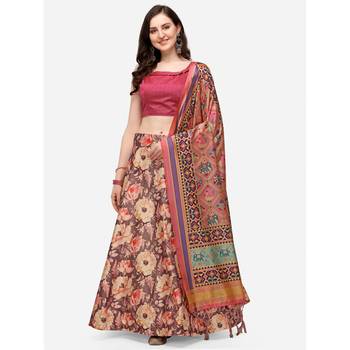 Pink Digital Floral Print Satin Silk Fabric Semistitched Lehenga Choli With Jequared Unstitched Blouse with Dupatta 1