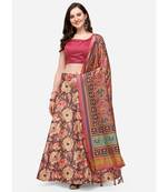 Pink Digital Floral Print Satin Silk Fabric Semistitched Lehenga Choli With Jequared Unstitched Blouse with Dupatta