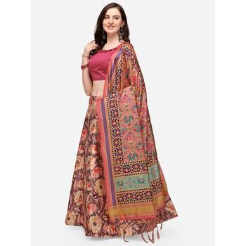 Pink Digital Floral Print Satin Silk Fabric Semistitched Lehenga Choli With Jequared Unstitched Blouse with Dupatta 2