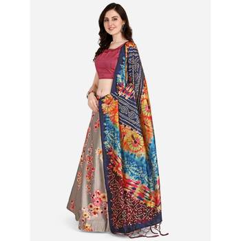 Pink Digital Floral Print Satin Silk Fabric Semistitched Lehenga Choli With Jequared Unstitched Blouse with Dupatta 1