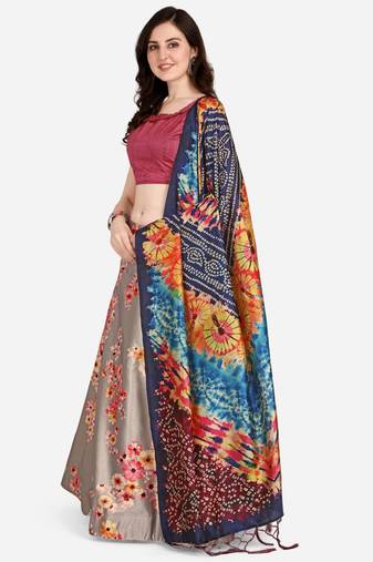 Pink Digital Floral Print Satin Silk Fabric Semistitched Lehenga Choli With Jequared Unstitched Blouse with Dupatta