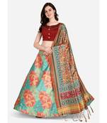 Pink Digital Floral Print Satin Silk Fabric Semistitched Lehenga Choli With Jequared Unstitched Blouse with Dupatta