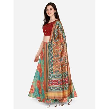 Pink Digital Floral Print Satin Silk Fabric Semistitched Lehenga Choli With Jequared Unstitched Blouse with Dupatta 2