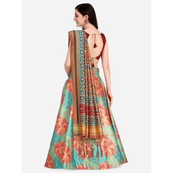 Pink Digital Floral Print Satin Silk Fabric Semistitched Lehenga Choli With Jequared Unstitched Blouse with Dupatta 3