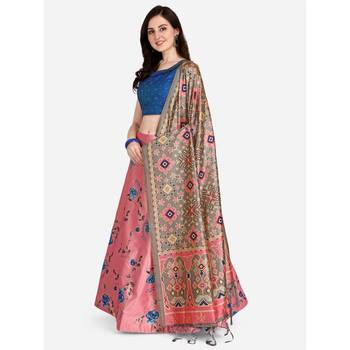 Blue Digital Floral Print Satin Silk Fabric Semistitched Lehenga Choli With Jequared Unstitched Blouse with Dupatta 1