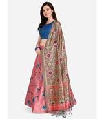 Blue Digital Floral Print Satin Silk Fabric Semistitched Lehenga Choli With Jequared Unstitched Blouse with Dupatta
