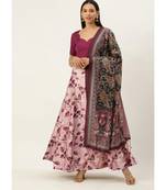 Violet Digital Floral Print Satin Silk Fabric Semistitched Lehenga Choli With Jequared Unstitched Blouse with Dupatta