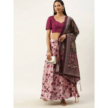 Violet Digital Floral Print Satin Silk Fabric Semistitched Lehenga Choli With Jequared Unstitched Blouse with Dupatta 2