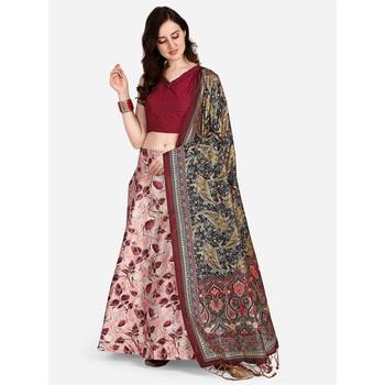 Violet Digital Floral Print Satin Silk Fabric Semistitched Lehenga Choli With Jequared Unstitched Blouse with Dupatta 3