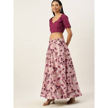 Violet Digital Floral Print Satin Silk Fabric Semistitched Lehenga Choli With Jequared Unstitched Blouse with Dupatta 4