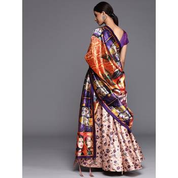 Violet Digital Floral Print Satin Silk Fabric Semistitched Lehenga Choli With Jequared Unstitched Blouse with Dupatta 5