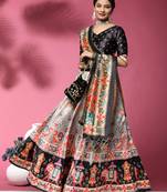 Black Satin Silk Floral Printed Lehenga Set