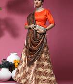 Orange Digital Floral Print Satin Silk Fabric Semistitched Lehenga Choli With Jequared Unstitched Blouse with Dupatta