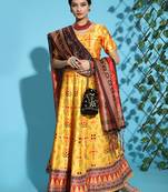 Yellow Digital Floral Print Satin Silk Fabric Semistitched Lehenga Choli With Jequared Unstitched Blouse with Dupatta