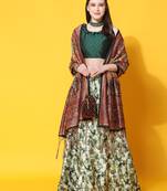Green Digital Floral Print Satin Silk Fabric Semistitched Lehenga Choli With Jequared Unstitched Blouse with Dupatta
