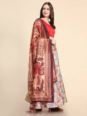Orange Digital Floral Print Satin Silk Fabric Semistitched Lehenga Choli With Jequared Unstitched Blouse with Dupatta 3