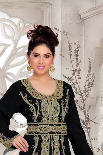 Black color Full Sleeves Handmade Moroccan Kaftan with hijjab
