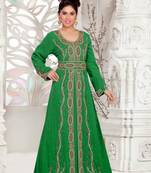Dark-Green color luxurious Full Sleeves Handmade Moroccan Kaftan  with hijjab