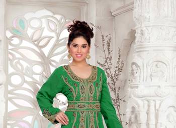Dark-Green color Full Sleeves Handmade Moroccan Kaftan  with hijjab 2