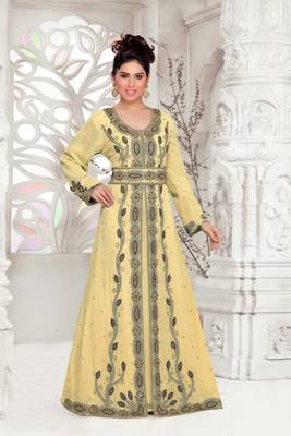 Beige color Full Sleeves Handmade Moroccan Kaftan  1