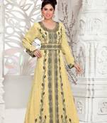 Beige color luxurious Full Sleeves Handmade Moroccan Kaftan .