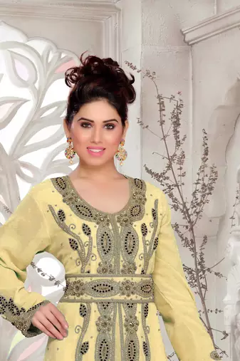 Beige color Full Sleeves Handmade Moroccan Kaftan 