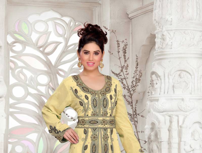 Beige color luxurious Full Sleeves Handmade Moroccan Kaftan .