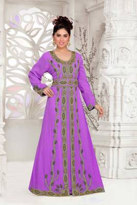 Purple color Full Sleeves Handmade Moroccan Kaftan with hijjab 1