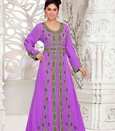 Purple color Full Sleeves Handmade Moroccan Kaftan with hijjab