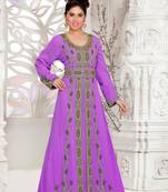 Purple color luxurious Full Sleeves Handmade Moroccan Kaftan with hijjab