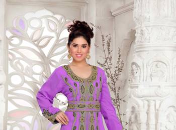 Purple color Full Sleeves Handmade Moroccan Kaftan with hijjab 2