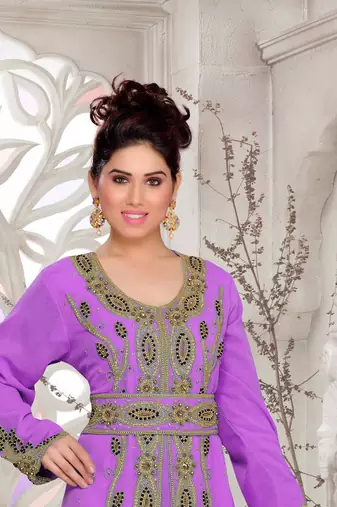 Purple color Full Sleeves Handmade Moroccan Kaftan with hijjab