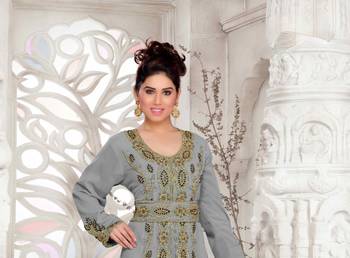 Grey color Full Sleeves Handmade Moroccan Kaftan with hijjab 2