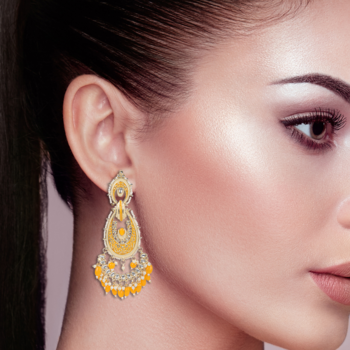 Yellow bead and pearl earrings 2