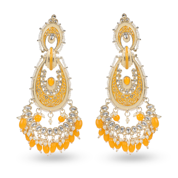 Yellow bead and pearl earrings 3