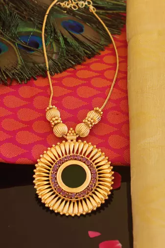 Kerala style gold plated palakka necklace
